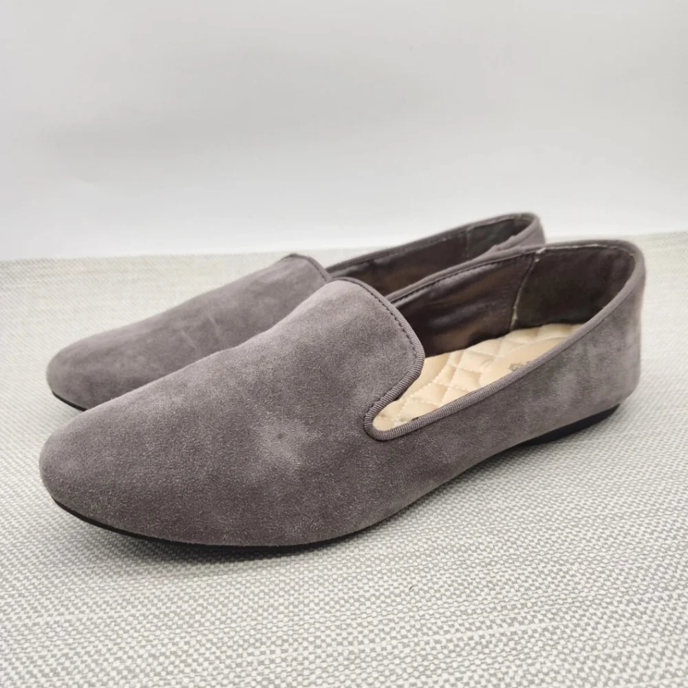Birdies Size 8 Gray Leather  Suede Flats Loafer Slip On Women Comfort Shoes